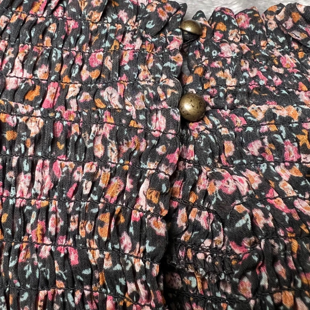 Ophelia Roe Womens Size XL Floral Chiffon Blouse Smocked High Neck Ruffle Career - Picture 7 of 14